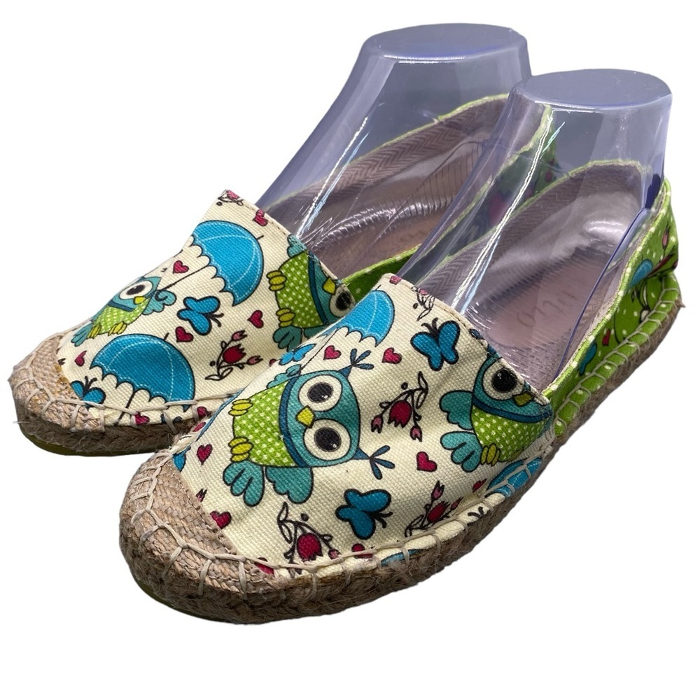 Cotto Owl Print Canvas Espadrille EU 41 Green‎ White Blue